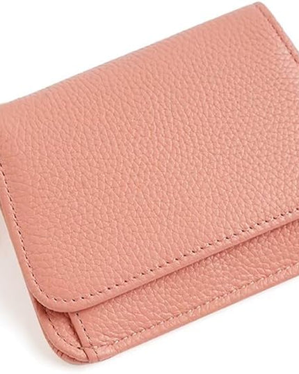 Mudono Small Wallet for Women RFID Blocking Genuine Leather Card Case Slim Tri-Fold Wallet with Zipper Pocket and Keychain
