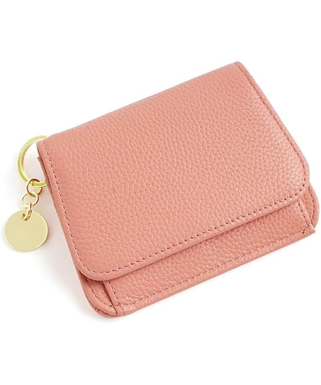 Mudono Small Wallet for Women RFID Blocking Genuine Leather Card Case Slim Tri-Fold Wallet with Zipper Pocket and Keychain