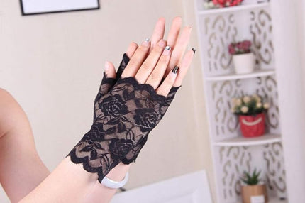 Women's Short Lace Gloves Fingerless for Driving Wedding Wrist Length Bridal Prom Gloves