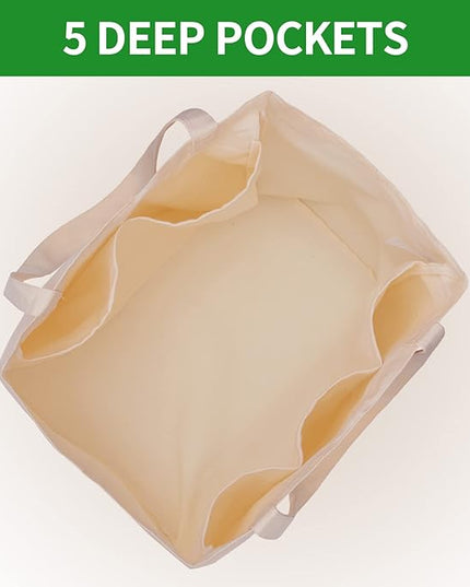 Canvas Reusable Grocery Bags Heavy Duty, 8.3 gal Foldable Large Tote Bag with Handles, Holds 60 lbs & Washable Eco-friendly Bags with 5 Pockets, Off white 1 Bags
