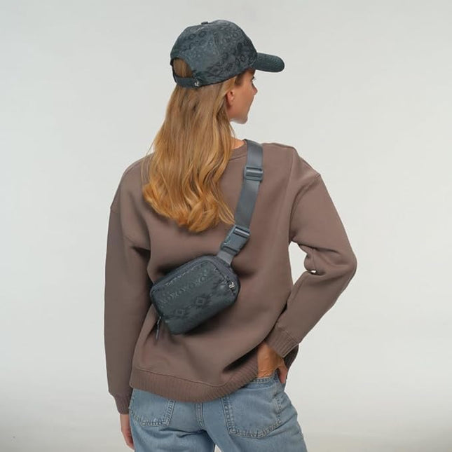 C.C Belt Bag for Women – Quilted Fanny Pack Crossbody Waist Bag with Adjustable Strap, Fashion Gift Idea (Aztec Pattern - dk. grey)