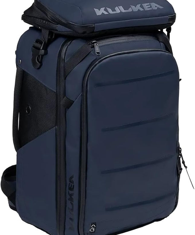 Käydä 36L Travel Backpack - Spacious Carry On Backpack with Detachable Travel Pouch, Magnetic Water Bottle Pocket, Passport and Laptop Pocket - Convertible Boot Bag for Snow Sports (Steel Blue)
