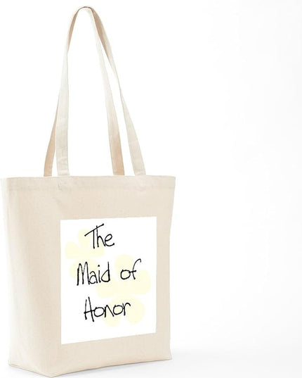 CafePress Yellow Flowers Maid of Honor Tote Bag Reusable Natural Beige Canvas Shopping Bag