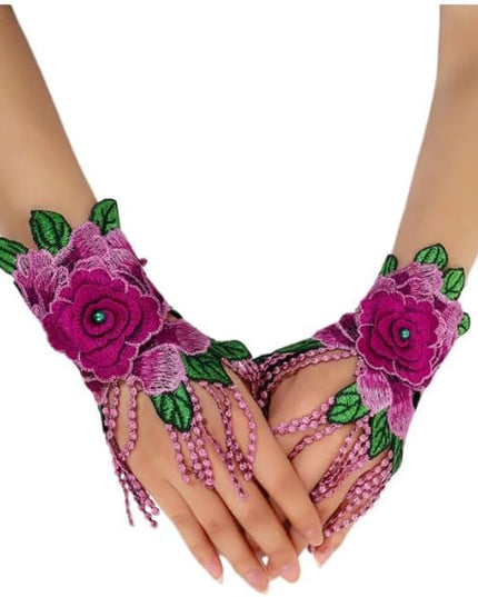 Specell Embroidered Flowers Lace Fingerless Gloves - for Bridal Wedding Cocktail Tea Party Evening Prom Costumes Cosplay