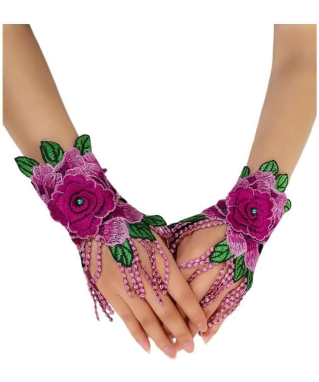 Specell Embroidered Flowers Lace Fingerless Gloves - for Bridal Wedding Cocktail Tea Party Evening Prom Costumes Cosplay