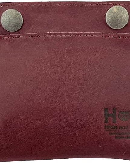 Hide & Drink, Leather Double Snap Pouch, Coin Purse, Cash & Card Holder, Cable Organizer, Makeup, Handmade Includes 101 Year Warranty (Sangria)