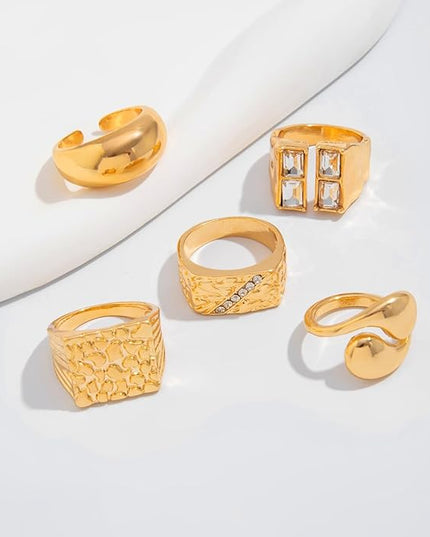 Rings for Women Adjustable Chunky Rings Set Vintage Wide Colorful Flower Stackable Ring for Women Thick Statement Ring Chunky Jewlery