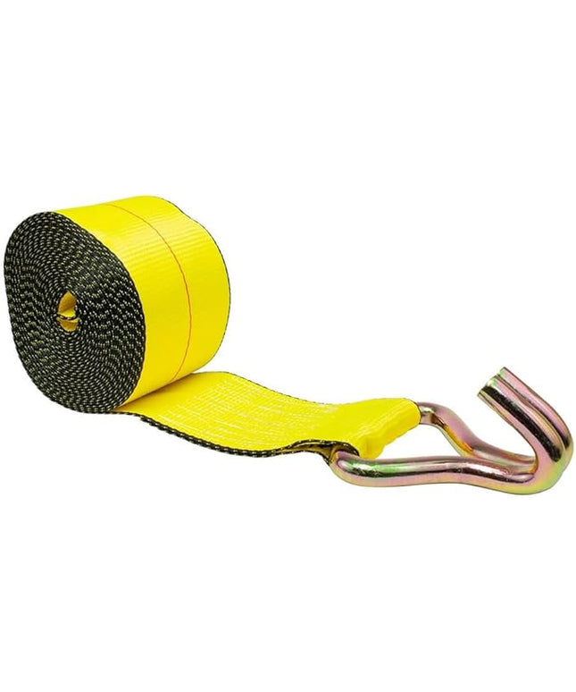 Mytee Products 2" x 15' Winch Straps w/Wire Hook - 3333lbs WLL - Yellow Heavy Duty 2 Inch Cargo Control Tie Down Straps for Flatbed Truck Utility Trailer