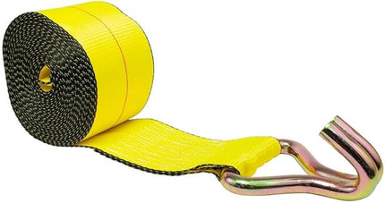 Mytee Products 4 Pack 2" x 27' Winch Straps w/Wire Hook - 3333lbs WLL - Yellow Heavy Duty 2 Inch Cargo Control Tie Down Straps for Flatbed Truck Utility Trailer