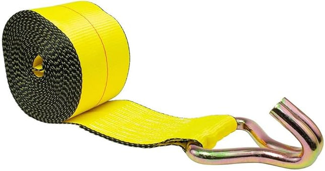 Mytee Products 10 Pack 2" x 15' Winch Straps w/Wire Hook - 3333lbs WLL - Yellow Heavy Duty 2 Inch Cargo Control Tie Down Straps for Flatbed Truck Utility Trailer