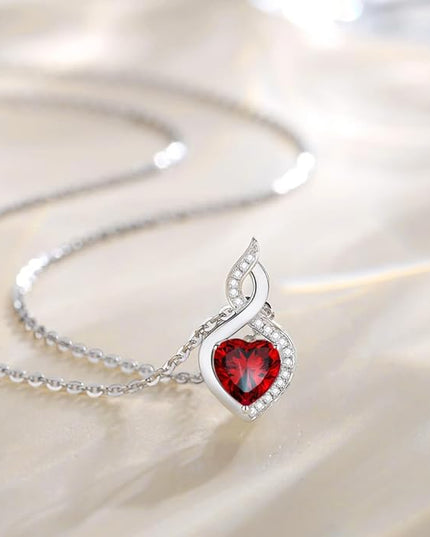 FANCIME 14K Solid White Gold Heart Birthstone Necklace with Diamond Pendent Birthday Gifts for Mom Women, Sterling Silver Chain 16" + 2" Extender
