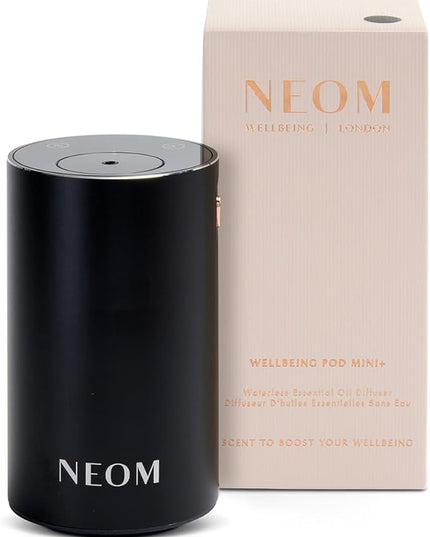 NEOM Wellbeing Pod Mini+ Essential Oil Diffuser, Black I Waterless and Wireless I Portable & Versatile - car, Office or Home I Up to 125 Hours of Natural Fragrance use per Charge