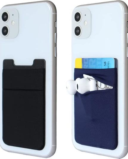 2Pack Adhesive Phone Pocket,Cell Phone Stick On Card Wallet Sleeve,Credit Cards/ID Card Holder(Double Secure) with Sticker for Back of iPhone,Android and All Smartphones-Black&Navy Blue