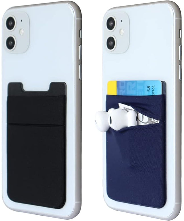 2Pack Adhesive Phone Pocket,Cell Phone Stick On Card Wallet Sleeve,Credit Cards/ID Card Holder(Double Secure) with Sticker for Back of iPhone,Android and All Smartphones-Black&Navy Blue