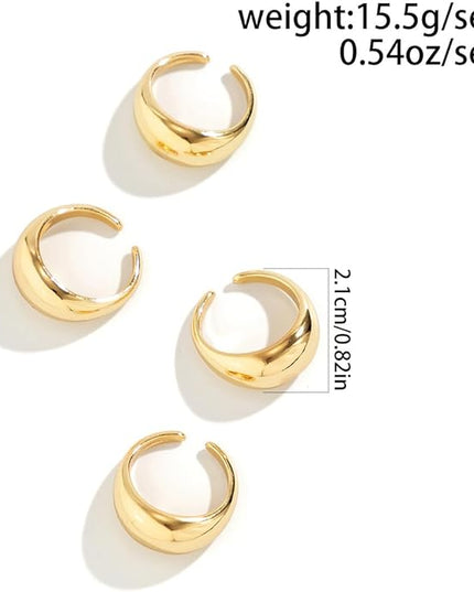 GiftInBox Gold Chunky Rings Set for Women Open Stacking Knuckle Ring Adjustable Round Dome Rings Set Minimalist Irregular Statement Women Ring Jewelry Gift