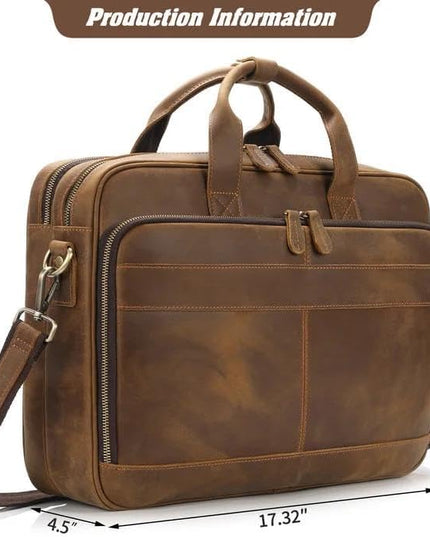 Jack&Chris Full Grain Leather Briefcase for Men, Business Messenger Bag Laptop Bag Attache Case, Fits 15.6 Inch Laptop