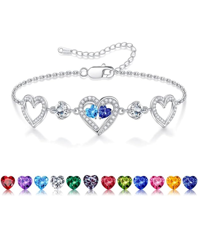 Iefil Valentines Day Gifts for Her - 925 Sterling Silver Heart Birthstone Bracelet Birthday Anniversary Jewelry Gifts for Her Wife