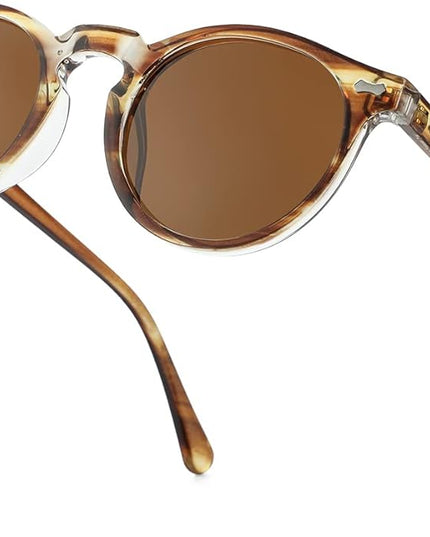 Gleyemor Vintage Polarized Sunglasses for Men Round Sunglasses UV400 Protection Retro Hand-crafted Acetate Frame