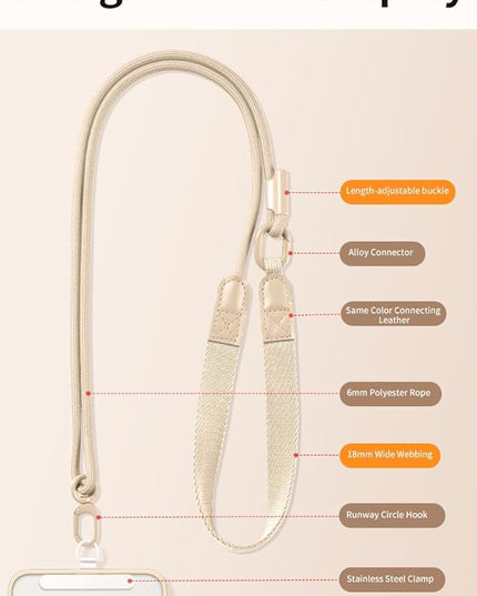 Phone Lanyard Premium Cell Phone Strap Crossbody with Stainless Steel Tether Tab Wide Comfort Strap with Adjustable Zinc Alloy Buckle Anti-Loss Universal for All Phones Keys Cards Travel Outdoor Beige