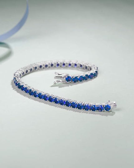 FANCIME Birthstone Bracelet Sterling Silver Gemstone Tennis Bracelets Fine Jewelry Wedding Bridal Prom Birthday Gift for Women Her, Length 7.2 Inch Width 4mm