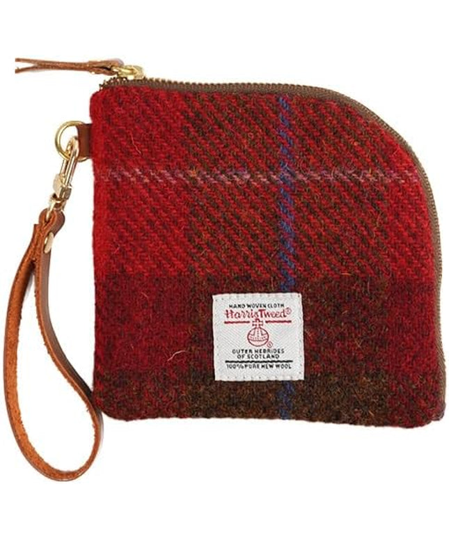 Harris Tweed Wool Coin Purse Small Money Pouch With Zipper For Women Men handmade (Red)