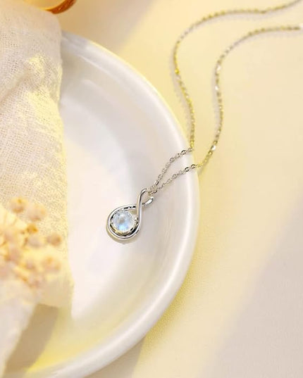 FANCIME 14K Solid Gold Birthstone Pendant with Sterling Silver Chain Infinity Gemstone Necklace Fine Jewelry Anniversary Birthday Christmas Gifts for Women Wife Her