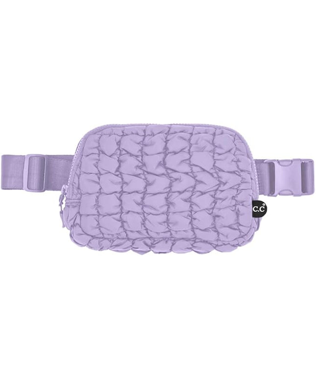 C.C Quilted Puffer Fanny Pack For Women Unisex - Daily Waist Crossbody Belt bag With Adjustable Strap (Lavender)