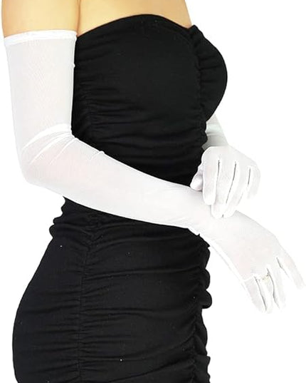 Women's Super Long Sheer Gloves 1920s Mesh Tulle Gloves for Opera Christmas Costume Party Dance Bridal