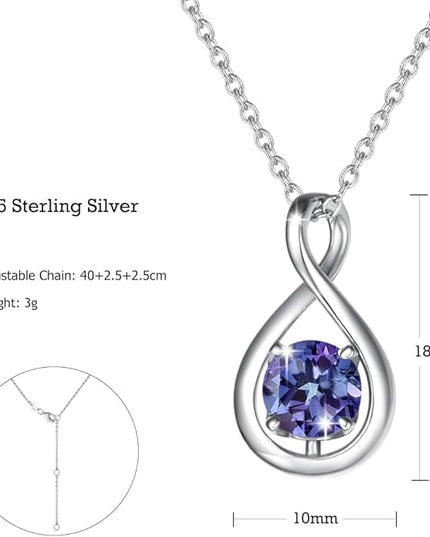FANCIME Birthstone Necklaces for Women Fine Jewelry Sterling Silver Dainty Infinity Pendant Anniversary Birthday Christmas Gifts for Her Wife Mom Lady Daughter, Chain 16"+2" Extend