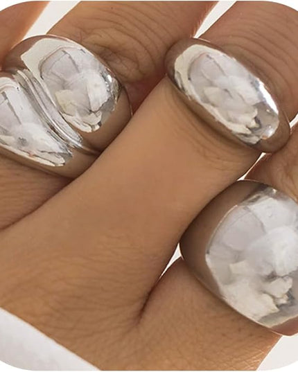 GiftInBox Gold Chunky Rings Set for Women Open Stacking Knuckle Ring Adjustable Round Dome Rings Set Minimalist Irregular Statement Women Ring Jewelry Gift