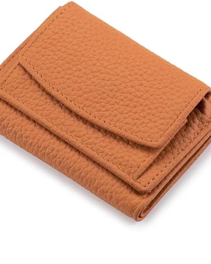 Mudono Small Wallet for Women Genuine Leather RFID Blocking Card Holder Minimalist Tri-fold Cash Wallet with Snap Coin Pouch