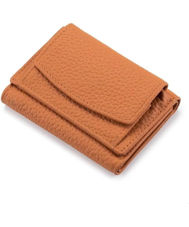 Mudono Small Wallet for Women Genuine Leather RFID Blocking Card Holder Minimalist Tri-fold Cash Wallet with Snap Coin Pouch