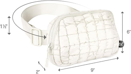 C.C Quilted Puffer Fanny Pack For Women Unisex - Daily Waist Crossbody Belt bag With Adjustable Strap (Ivory)