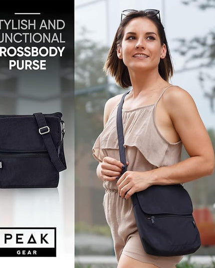 Peak Gear Crossbody Travel Purse with RFID Blocking Pocket and Lifetime Recovery Service. Nylon Shoulder Bag