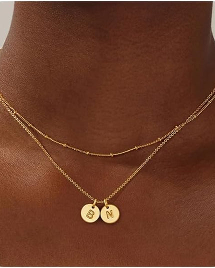 Turandoss Christmas Gifts for Grandkids - Dainty 14K Gold Plated Layered Two Letter A-Z Stack Disc Initial Necklace Trendy Birthday Personalized Gifts for Women Teen Girls Jewelry