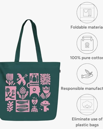Ecoright Aesthetic Canvas Tote Bag for Women Large Zipper Tote Bags with Pocket, Womens Tote Bag for Yoga, Work, Beach