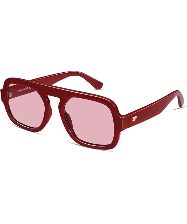 VANLINKER Oversized Retro Square Aviator Sunglasses for Women Men 70s Vintage Style Trendy Big Flat Top Sun Glasses VL9826