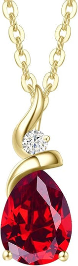 FANCIME 14K Solid Yellow Gold Birthstone Pendant Necklace for Women with Diamond Pear Shaped Teardrop Necklace Birthday Gifts for Mom Women Sterling Silver Chain 16" + 2" Extender
