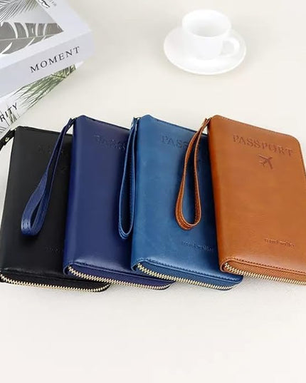 Multi-Functional RFID Passport Wallet,Travel Wallet for Men & Women,With zipper, anti-theft passport holder，Slim Leather Cover for Credit Cards, Tickets, Cash (Dark blue)