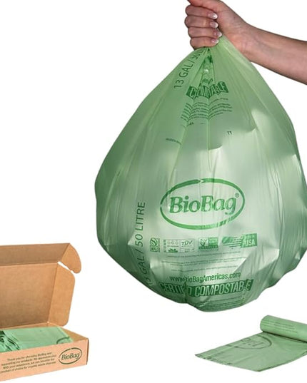 13 Gallon Tall Kitchen Compostable Trash Bags by BioBag, 48 Count, BPI Certified, Meets ASTM D6400 Standards, Made in USA, Food Scrap Bin Liners