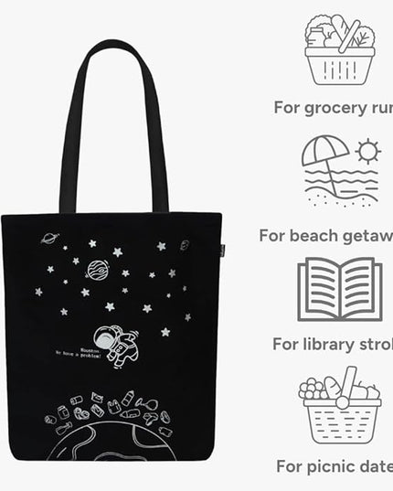 Ecoright Tote Bag for Women with Zipper, Small Tote Bag, Canvas Bag, Reusable Cotton Bag for Beach, Grocery, School & Work