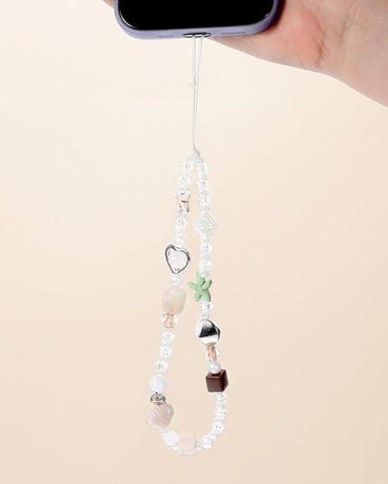 Cute Phone Charms Lanyard Beaded Camera Wrist Strap Pearl Bracelet Keychain Decoration Beaded Chain String for Cell Phone Case Wallet Bag Keychain Women Aesthetic Handmade Accessories
