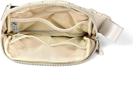 C.C Quilted Puffer Fanny Pack For Women Unisex - Daily Waist Crossbody Belt bag With Adjustable Strap (Beige)