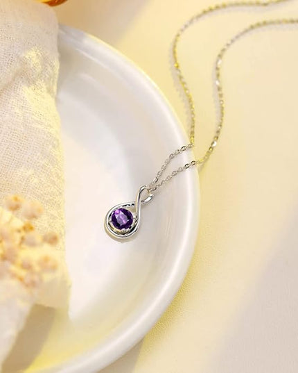 FANCIME 14K Solid Gold Birthstone Pendant with Sterling Silver Chain Infinity Gemstone Necklace Fine Jewelry Anniversary Birthday Christmas Gifts for Women Wife Her