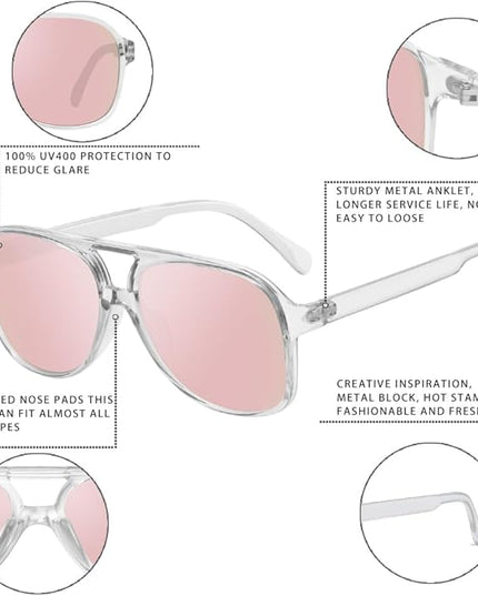 YDAOWKN Retro Aviator Sunglasses for Women Mens Large Frame Classic Vintage 70s Sun Glasses Aviators