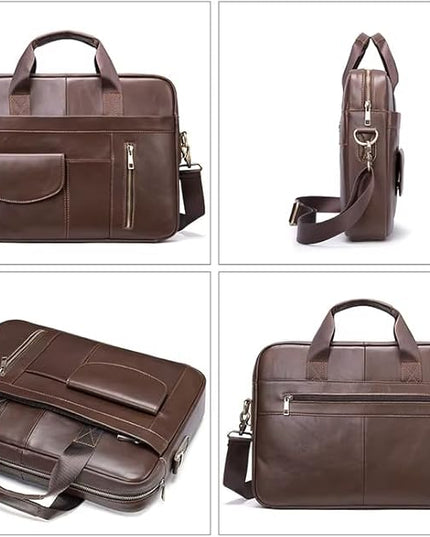 Genuine Leather Business Briefcase Laptop Handbag, Crossbody, Premium Quality, Spacious Design, Versatile Carrying Options
