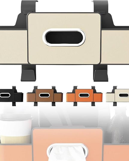 4 in 1 Car Organizers and Storage Box,2026 Upgraded Multifunctional Car Organizers with Tissue Boxs and Hook, Drink Holder for Car (Beige)