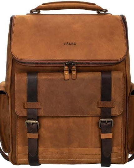 VELEZ Leather Backpack for Men - 15.6 Inch Laptop Bag - Designer Bookbag - Handmade Business Casual Computer Shoulder Bags