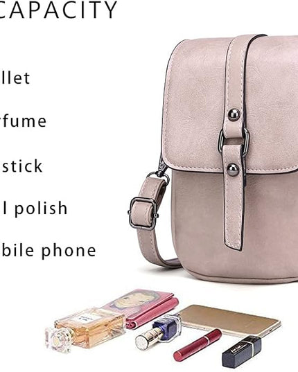 myfriday Vintage Crossbody Phone Bag for Women, Small PU Leather Shoulder Purse and Handbag with Tassel&Rivet Decoration