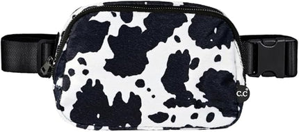 C.C Belt Bag for Women – Quilted Fanny Pack Crossbody Waist Bag with Adjustable Strap, Fashion Gift Idea (Cow Pattern-Black)
